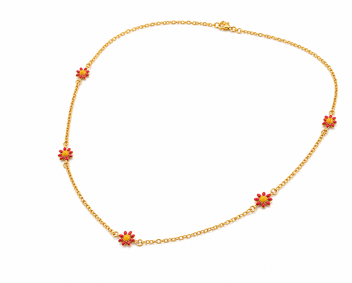 Kids Gold Tone Red Floral Chain – Lightweight Necklace for Girls 8 Kids Gold Tone Red Floral Chain for Girls