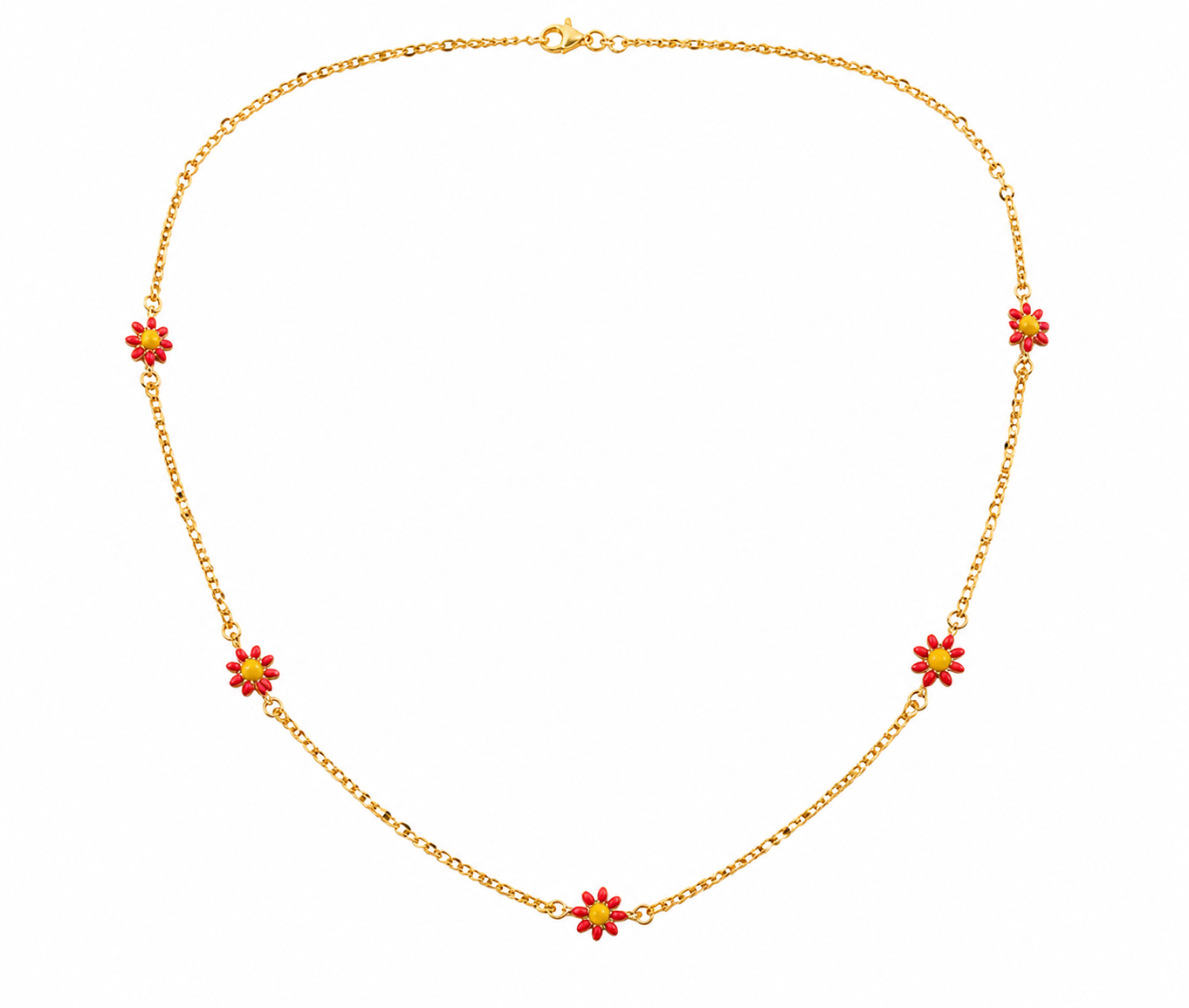 Kids Gold Tone Red Floral Chain – Lightweight Necklace for Girls 5 Kids Gold Tone Red Floral Chain for Girls