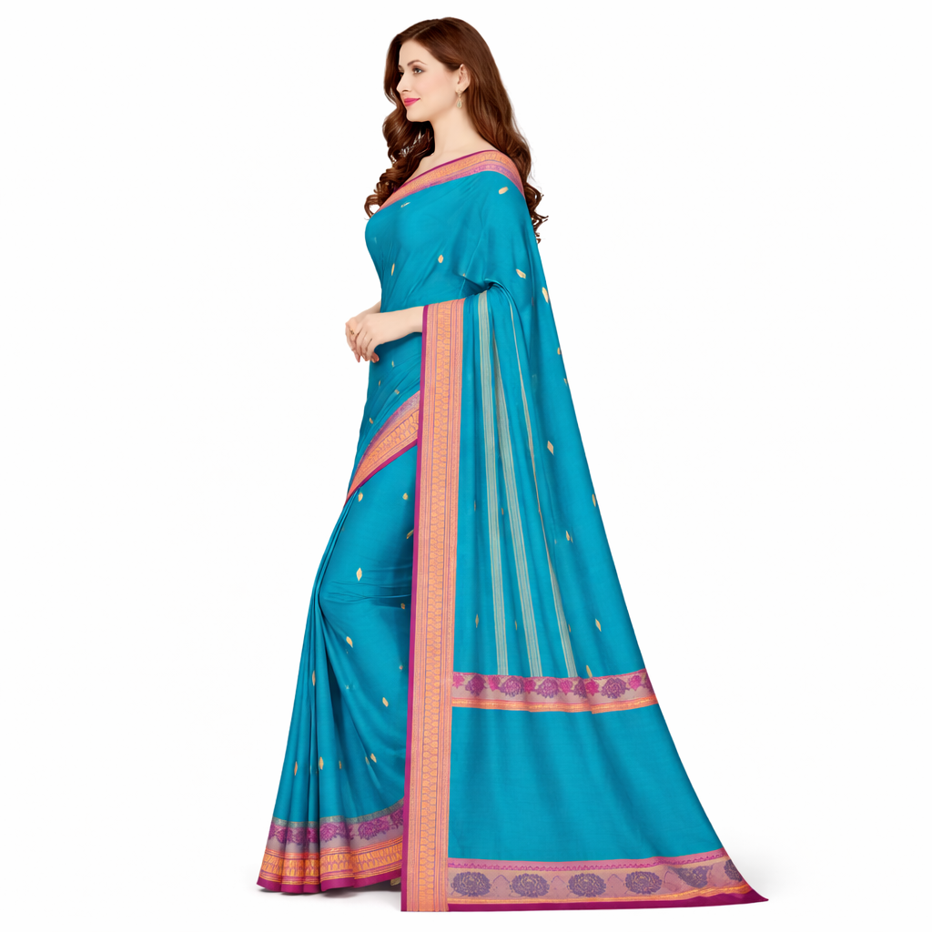 Teal Blue Gadwal Pure Handloom Saree with Magenta Floral Zari Border 7 Teal Blue Gadwal Pure Handloom Saree with Magenta Floral Zari Border
