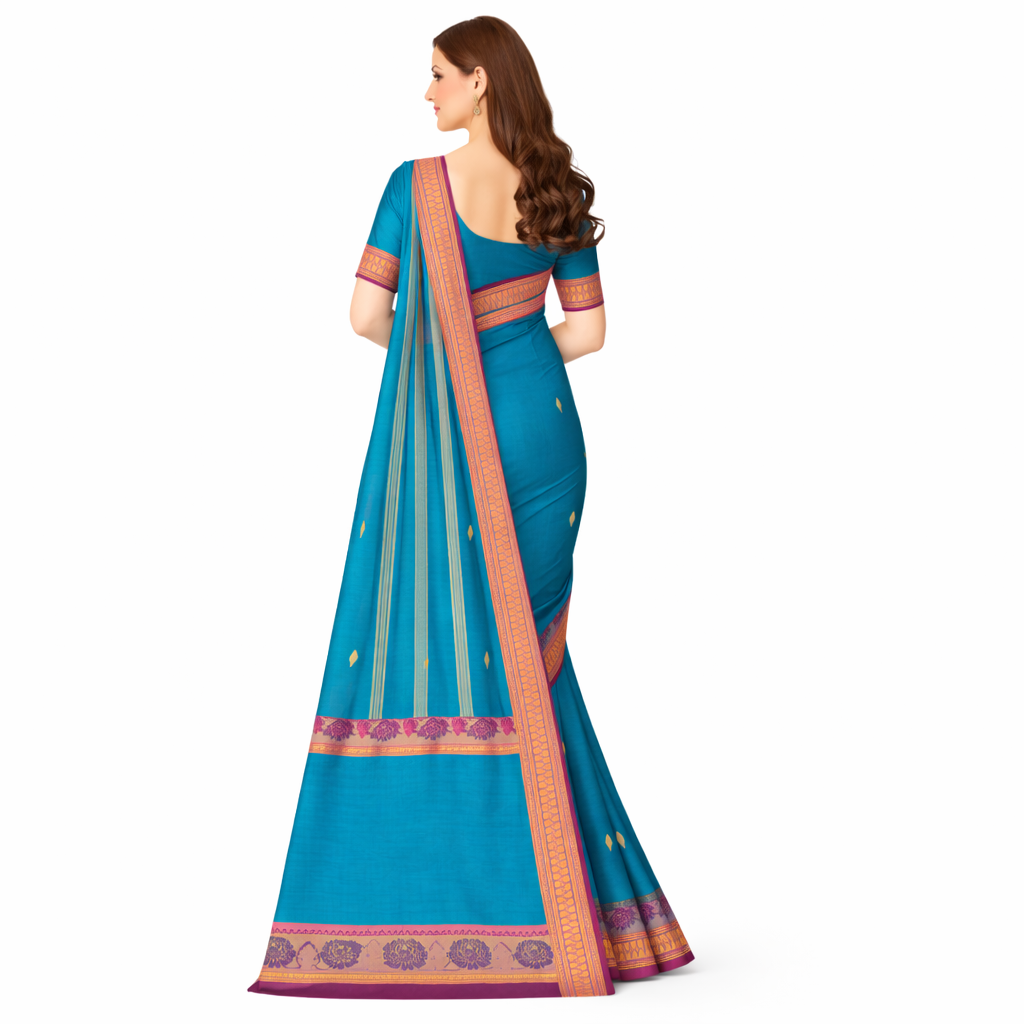 Teal Blue Gadwal Pure Handloom Saree with Magenta Floral Zari Border 6 Teal Blue Gadwal Pure Handloom Saree with Magenta Floral Zari Border
